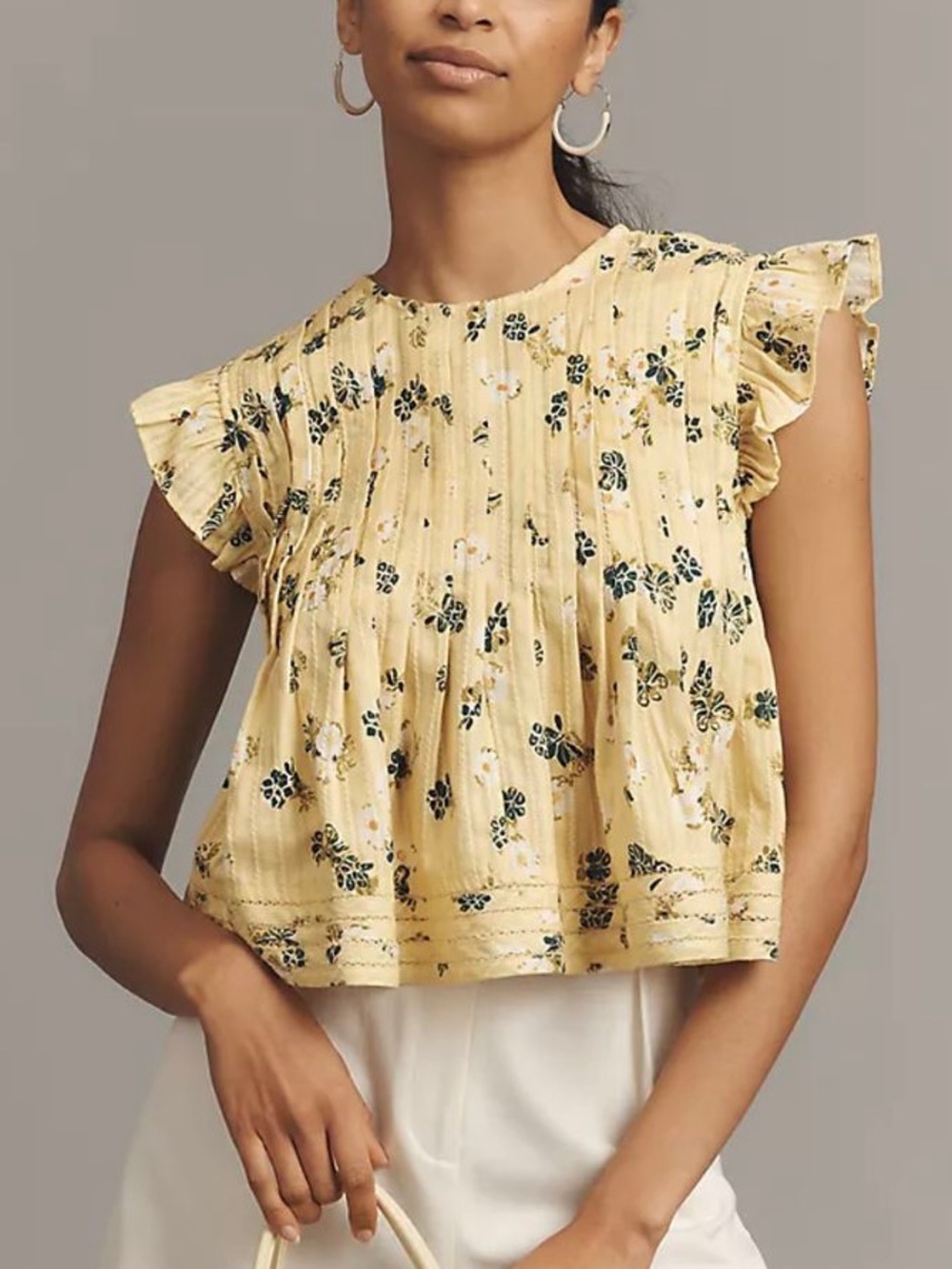 XS Anthropologie x Pilcro Jade short-sleeve pleated swing crop top
